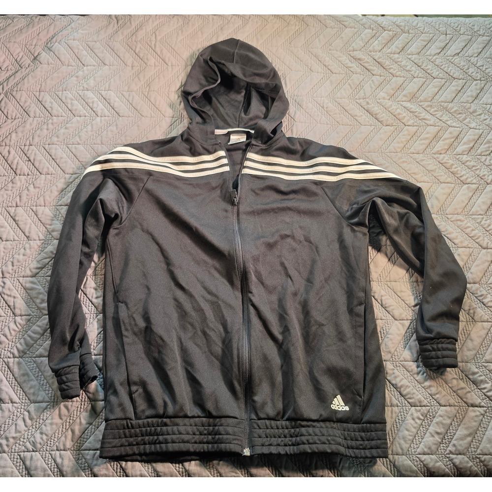 Adidas Youth XL Black Full Zip Track Jacket Hoodie 3 Stripe O20772